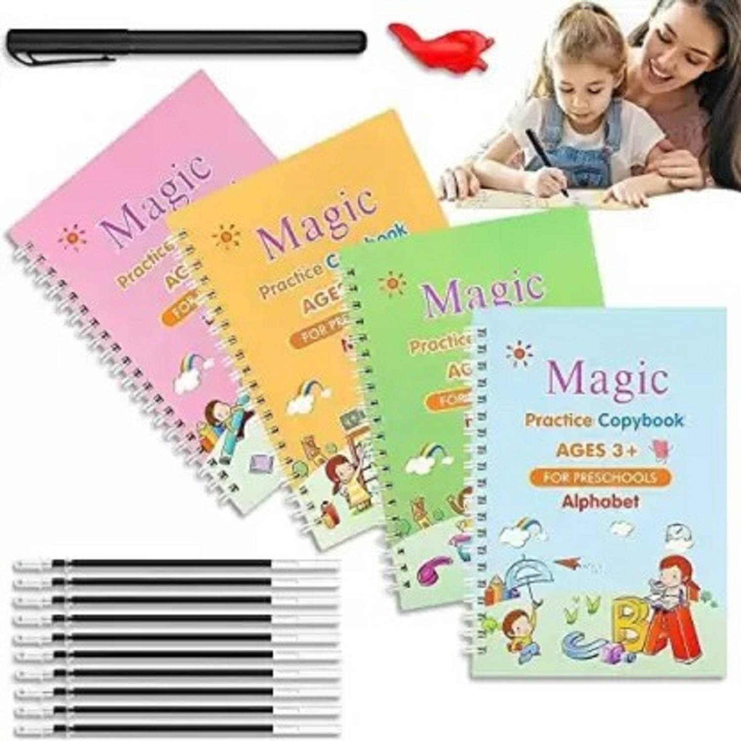 7Eleven Enterprise Magic Practice Copybook (4 BOOK + 10 REFILL+ 1 pen +1 Grip) for kids (4pc)