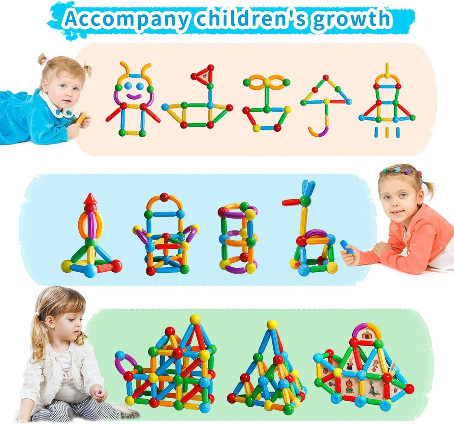 Image of HeyKids 36 PCs Magnetic Building Stick Blocs For Kids, Activities Toys for Toddlers