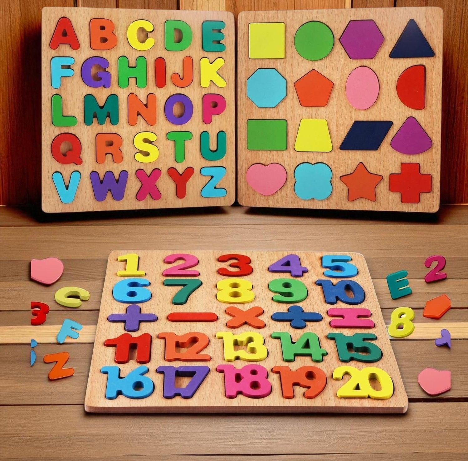 Image of VHD Wooden Alphabet Number & Shape Learning Puzzle Board for Kids WPP18