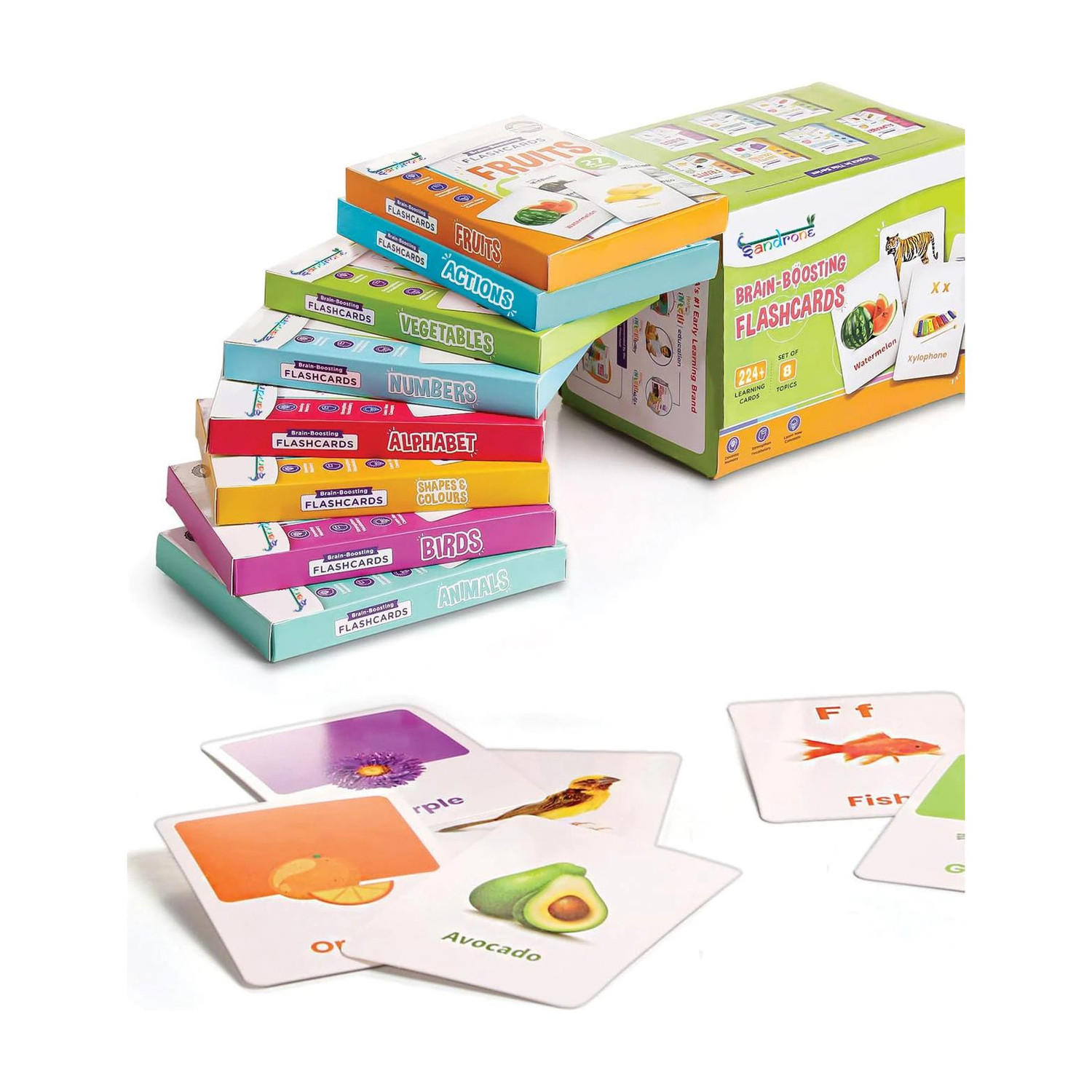 Image of Sandrone Premium Early Learning 8 in 1 Flash Cards for Kids