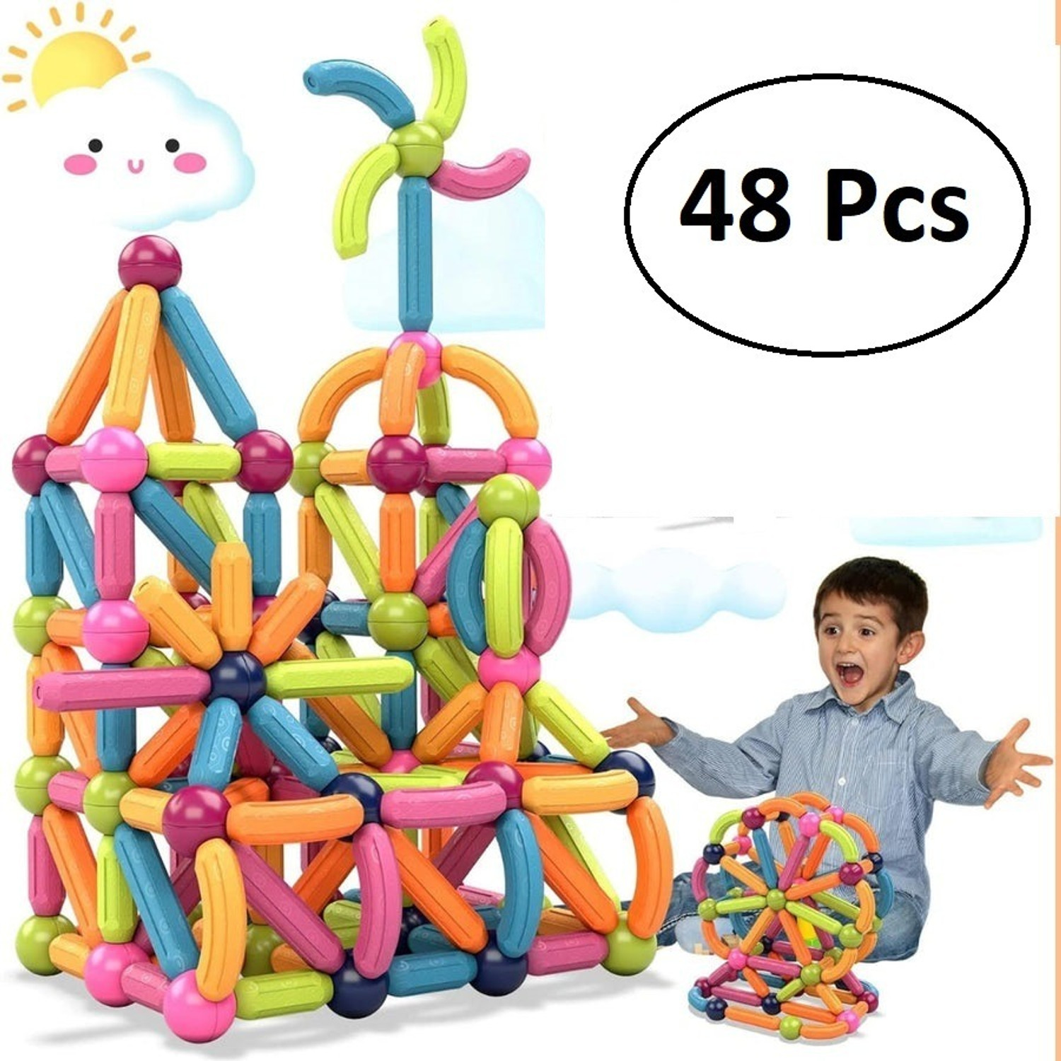 Image of Pixel Toys Magnetic Stick and Balls 48 pcs||Educational Learning Toys For Kids||48 pcs