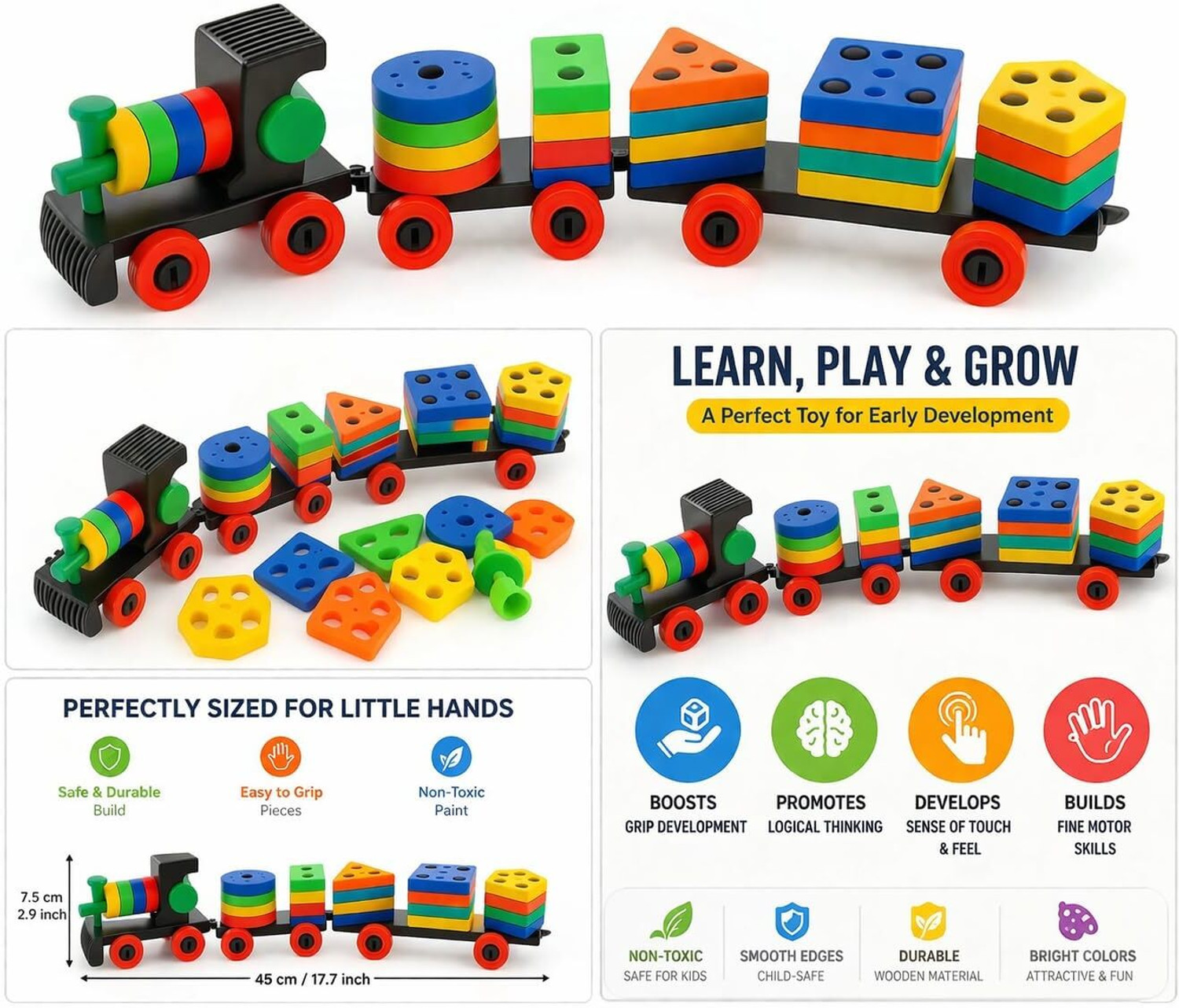 Image of TOOBIL Shape Sorting, Stacking & Learning Educational Puzzle Train for Kids