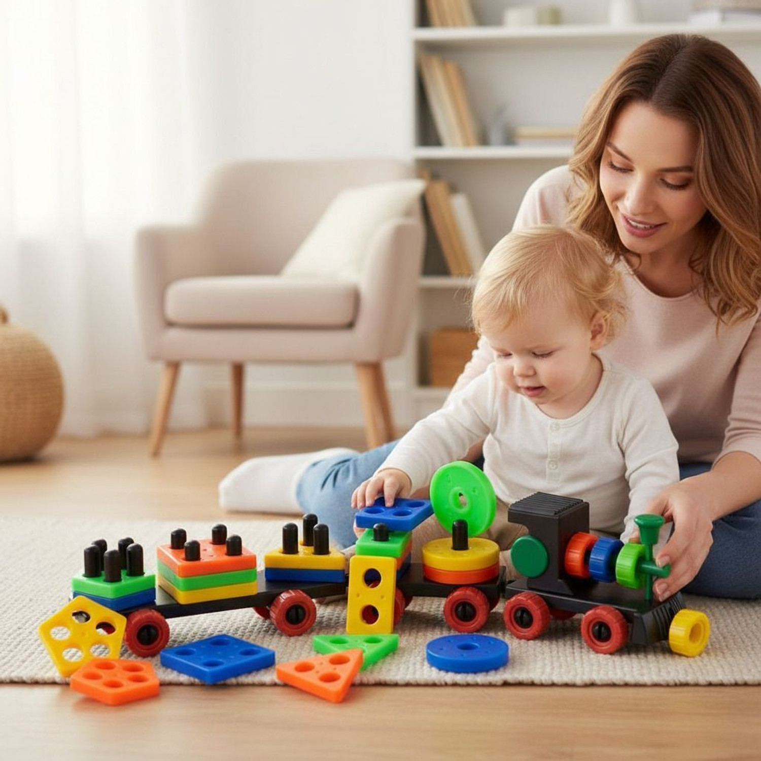 Image of S sukan tex Geometric shaps Plastic Train Toy Set with Multi Colors for Kids
