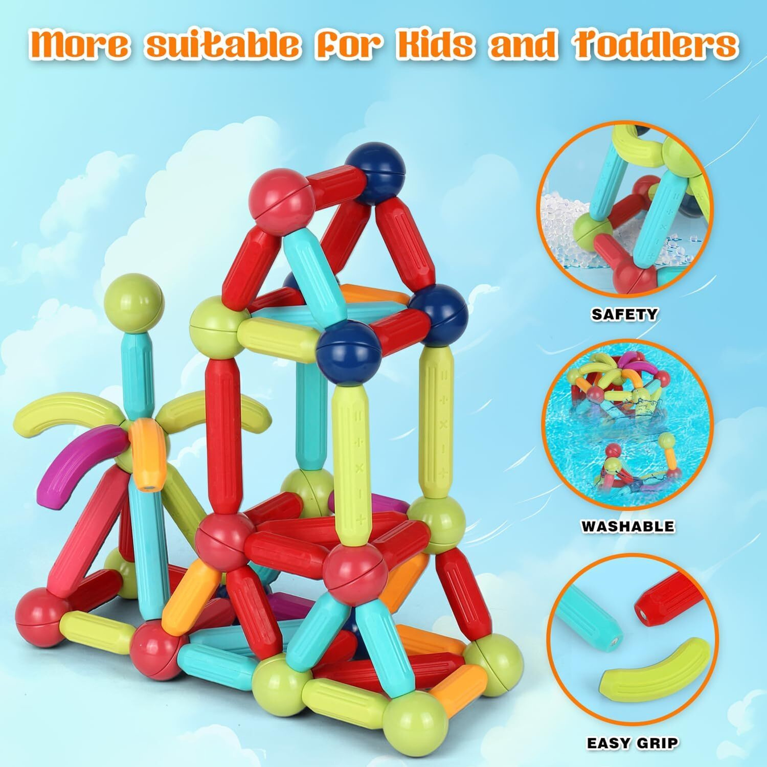 Image of HeyKids 36 PCs Magnetic Building Stick Blocs For Kids, Activities Toys for Toddlers