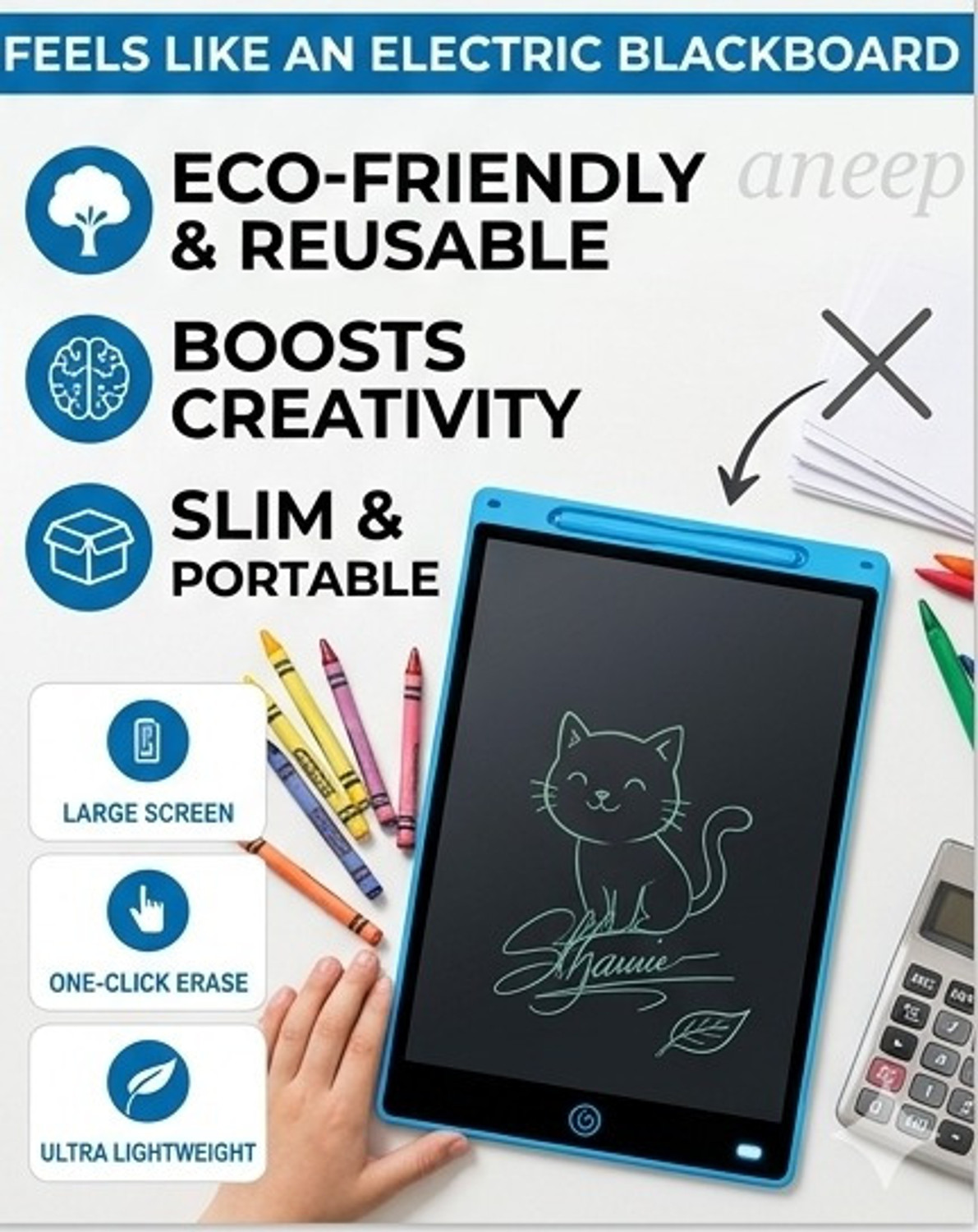 Image of Glancing 16 INCH LCD WRITING PAD (Multicolor) inchBLUE inch