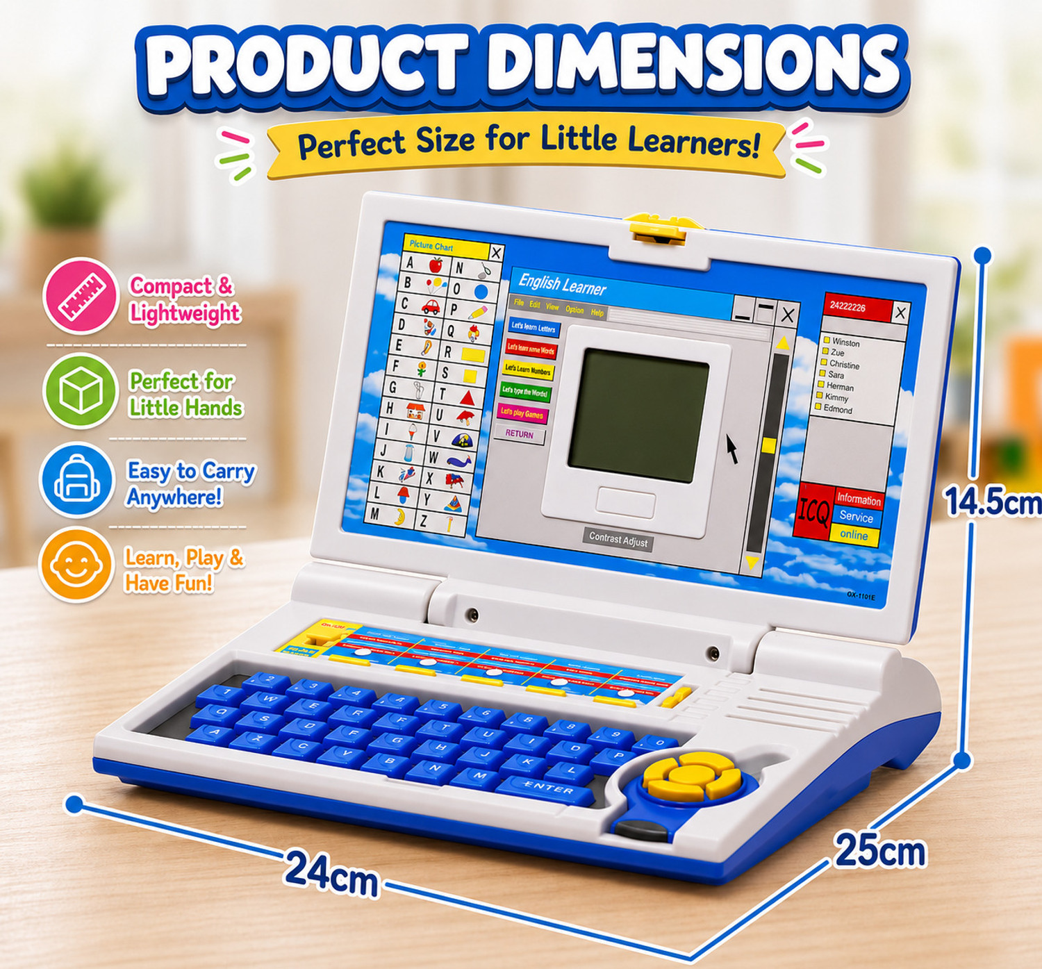 Image of SELLATORIUM Educational Computer ABC and 123 Learning Kids Laptop with LED Display and Music (Blue, White)
