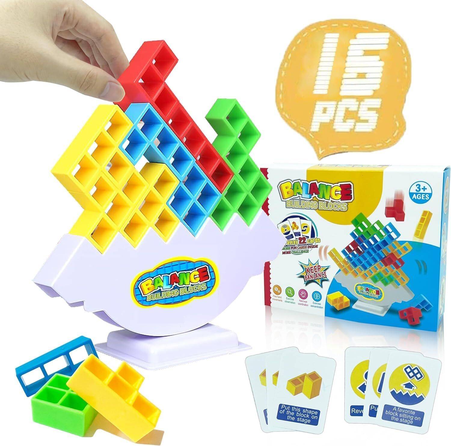 ARIZON Balance Building Blocks: Tetra Tower, 16-Piece Stacking Game for Kids