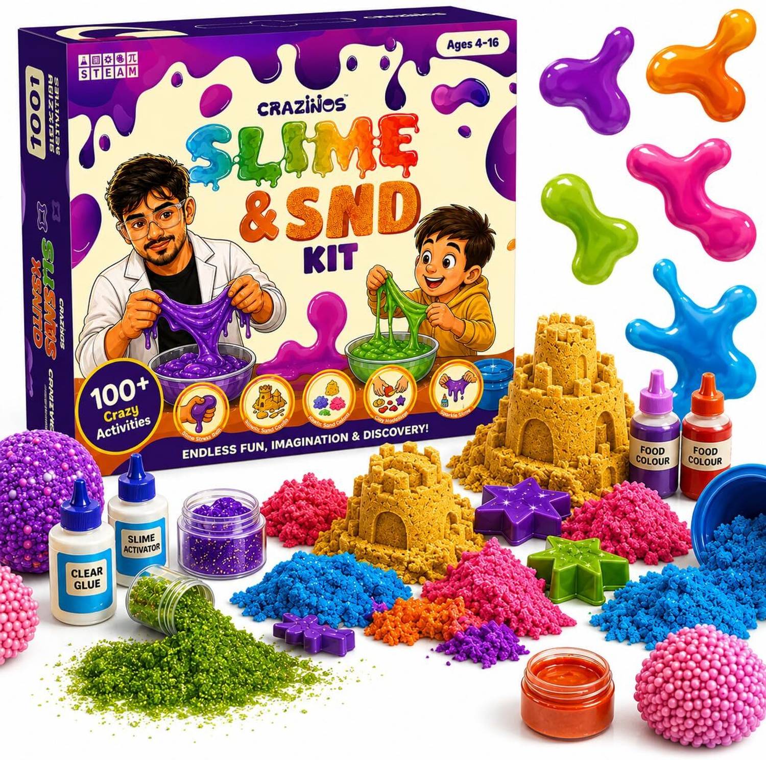 cristel14.16.18.20.22.24セット Crazinos 3 in 1 Slime, Sand and Clay Kit | 100+ Hands-On STEM