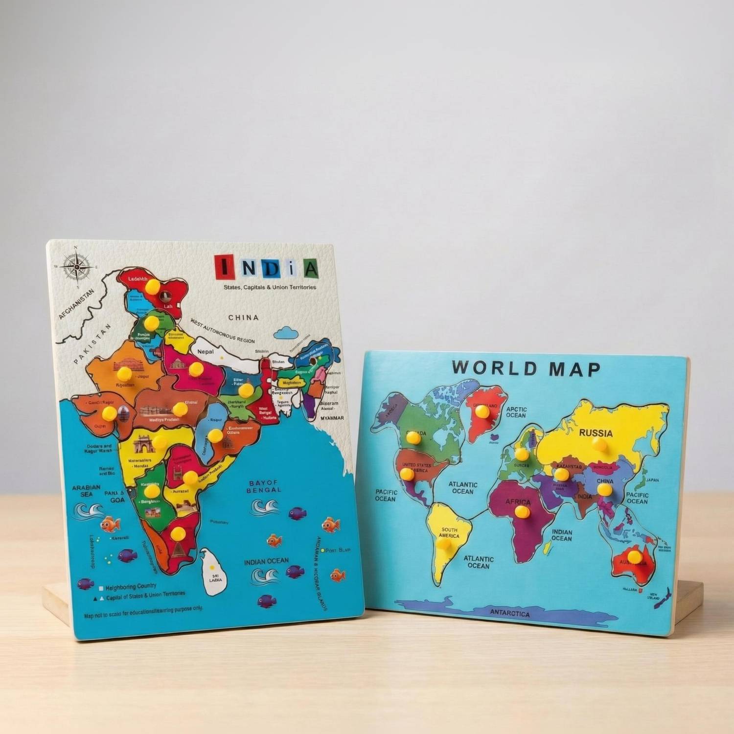 Alafi Wooden Combo General Knowledge Map Of India and World Map with Different States
