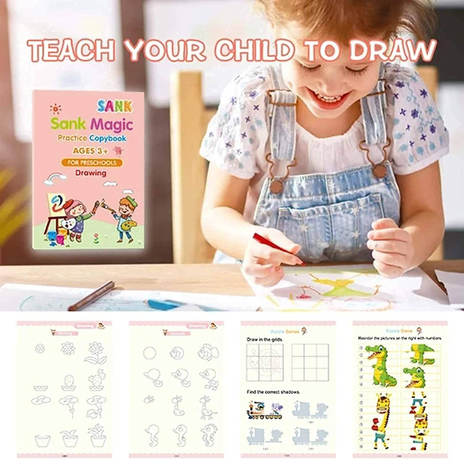 4PCS Magic Practice Copybook for Kids,Magic Calligraphy That Can Be Reused Tracing Handwriting Copybook Set,English Writing Practice Book for Kid (4 Books + 5 Refills)  - Sank Magic Practice Copybook, (4 BOOK + 10 REFILL+ 1Pen +1 Grip) with 1 Disc