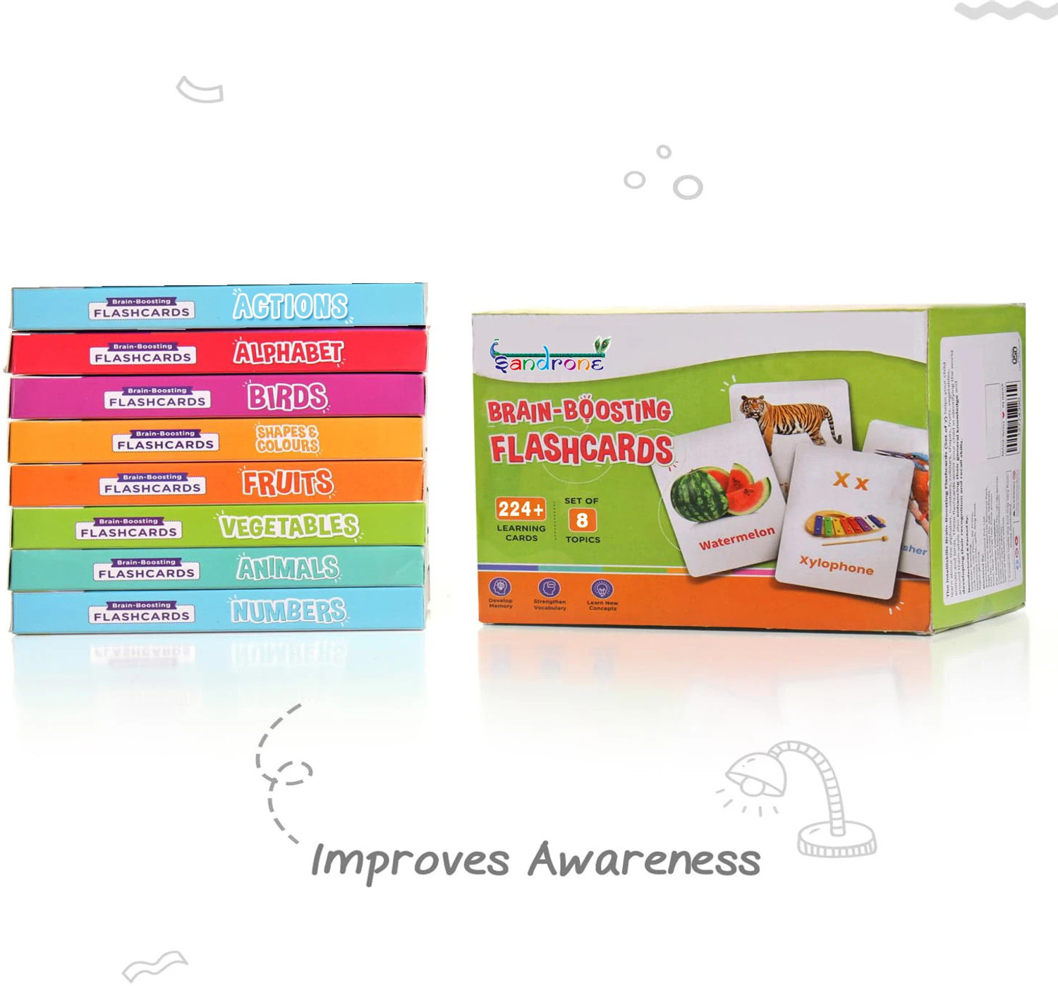 Image of Sandrone Premium Early Learning 8 in 1 Flash Cards for Kids