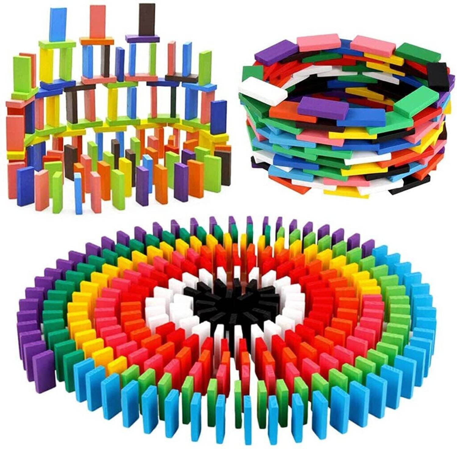 Stadash 60 Piece Wooden Domino Tile Blocks Set for Kids Colourful Building Stacking Game