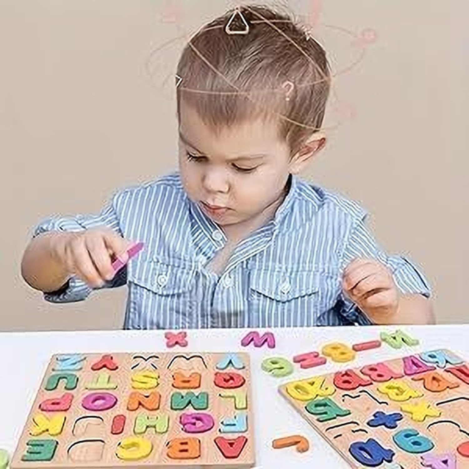 Image of PRIVATECAVE 2 Pack Wooden ABCD Alphabet Number Shape Explorative Puzzles