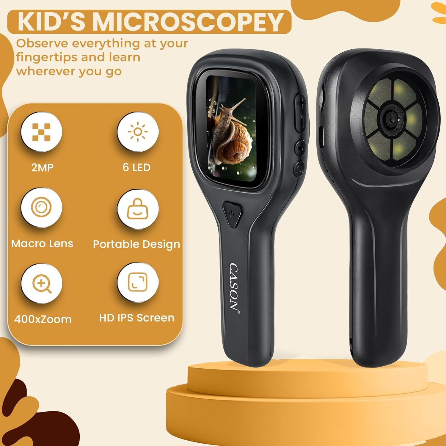 Image of CASON Digital Pocket Microscope for Kids Upto 400X, Portable Handheld Magnifying Glass