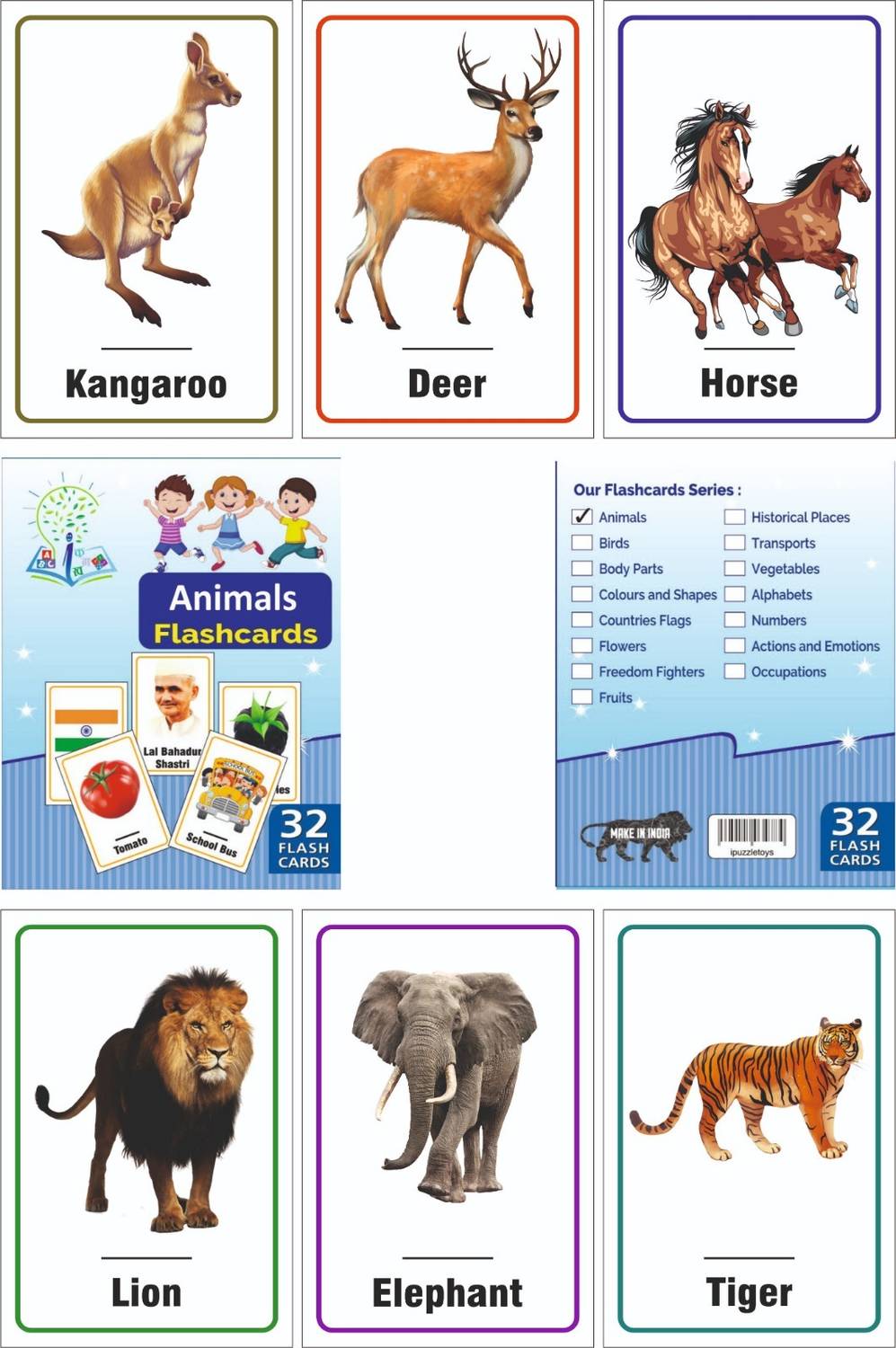 Ashmi Animals 32 Pcs Laminated Flash Cards for Kids Toddlers Early Learning