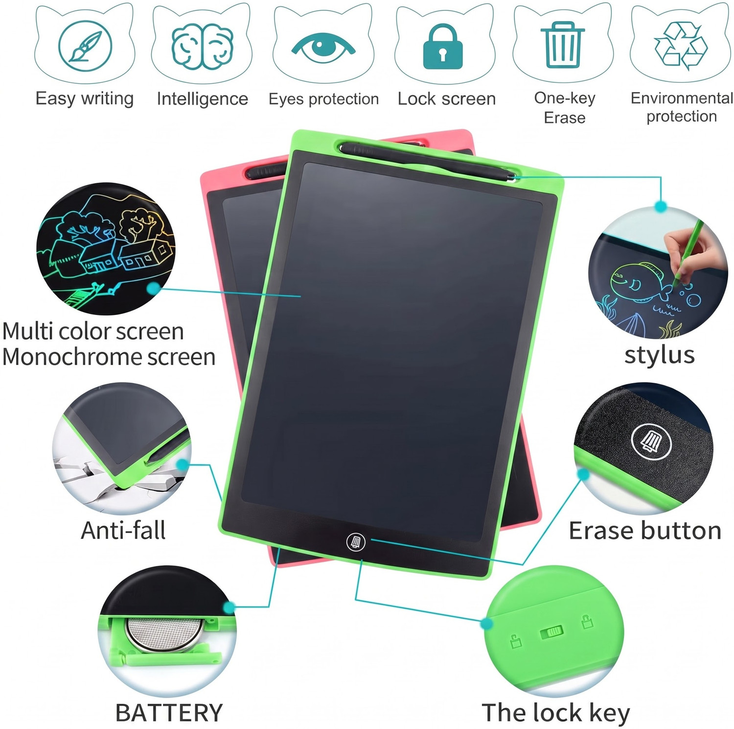 Image of Vicorp LCD Writing Tablet 12 Inch | Kids Digital Drawing Pad | E-Writer Board
