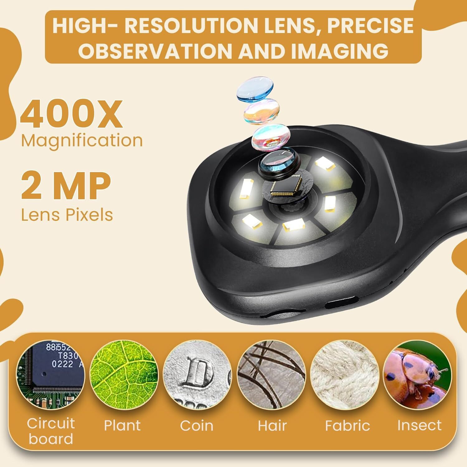 Image of CASON Digital Pocket Microscope for Kids Upto 400X, Portable Handheld Magnifying Glass