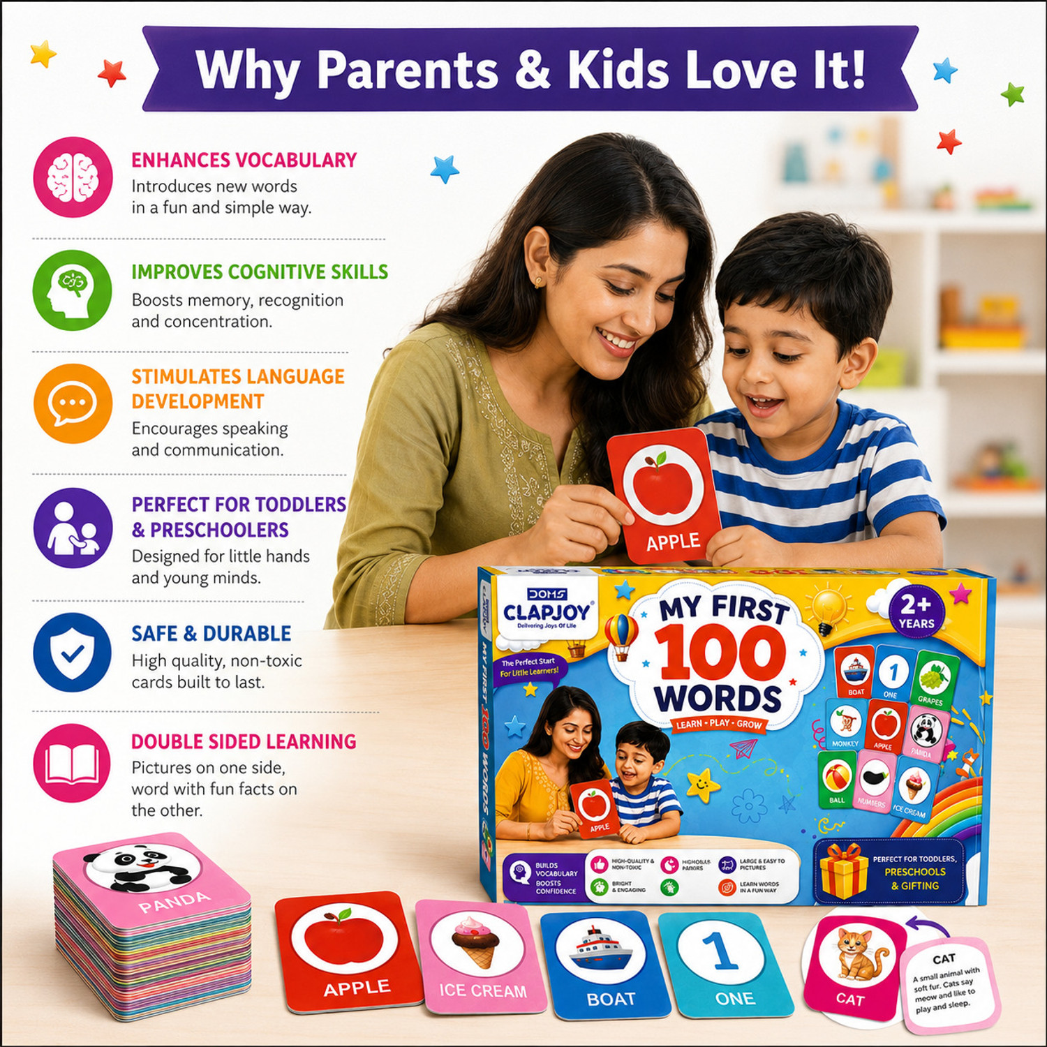 Image of Clapjoy All in One Flash Cards for Kids (Non-Tearable flashcards - Water Proof)