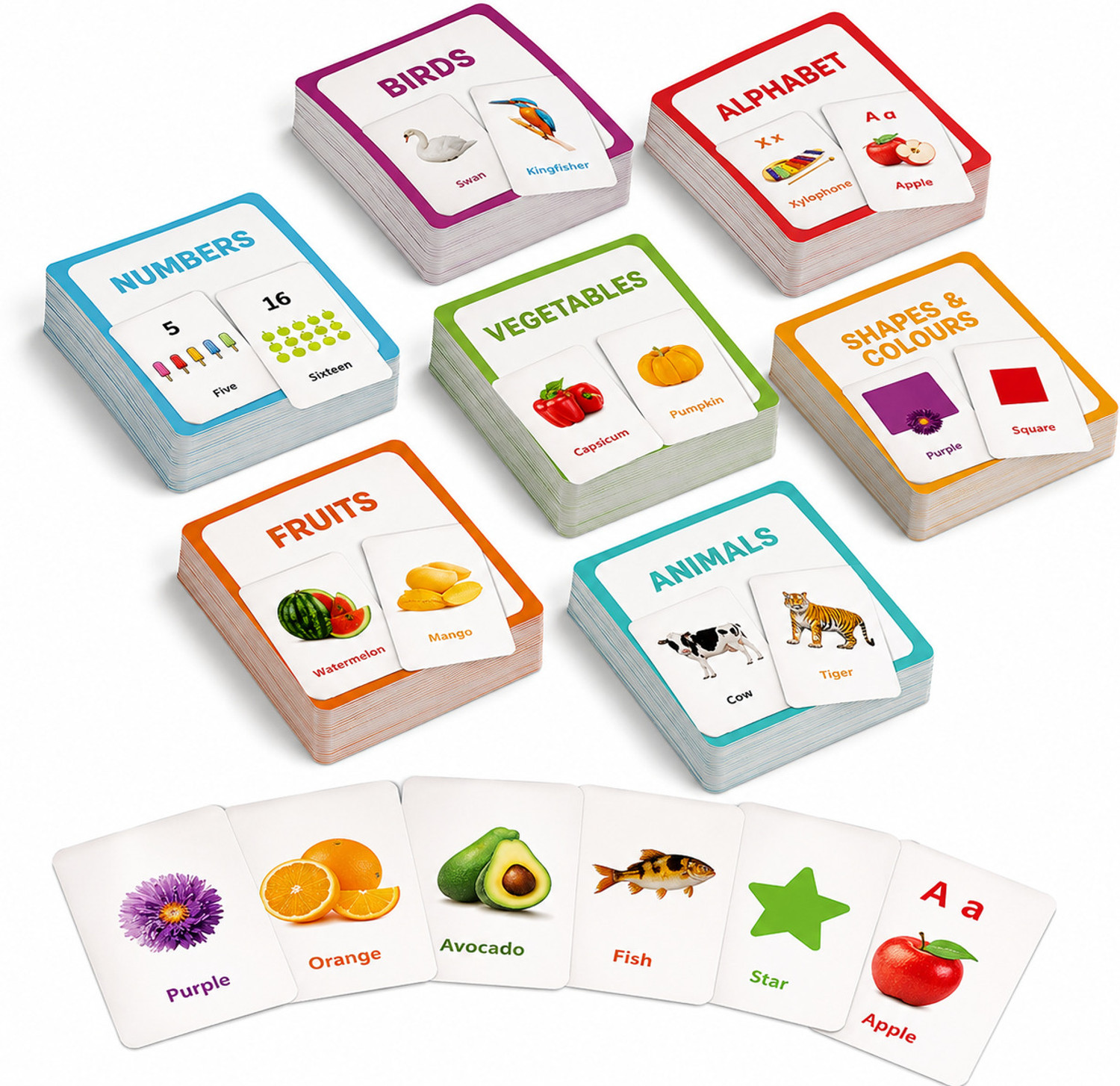 Image of PANTROLA Brain Boosting Flashcards Learning Cards Set for Kids 190+ Cards 7 Topics Pack