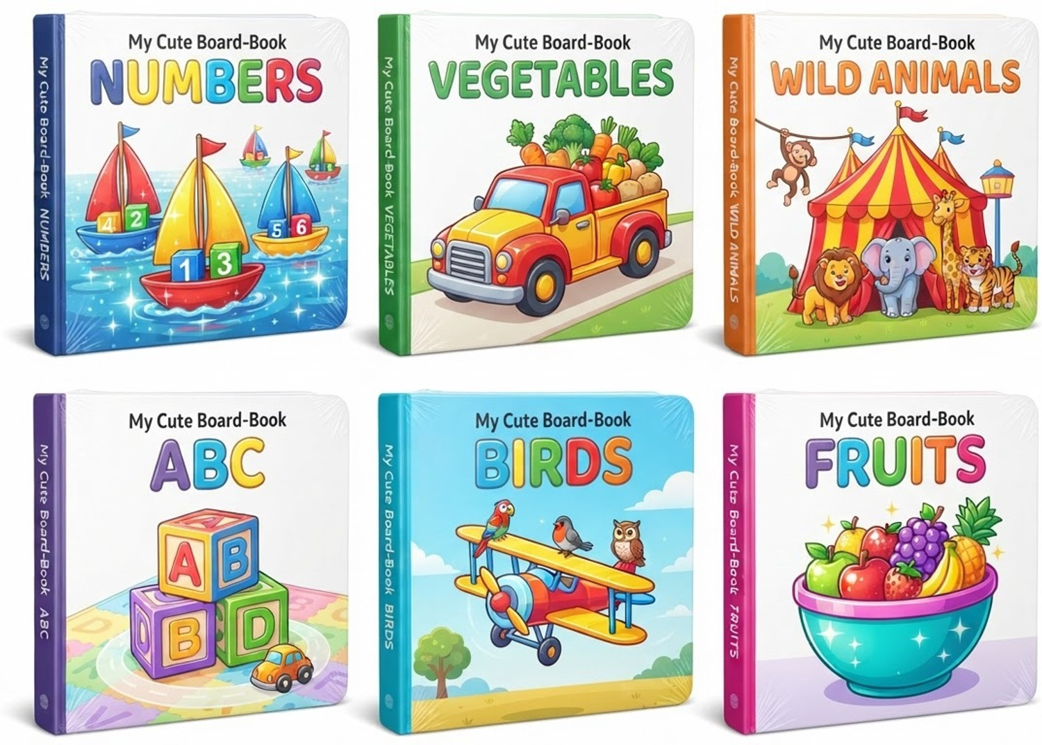 Image of Sandrone Educational Board Book Set Waterproof - Numbers Fruits Animals Birds