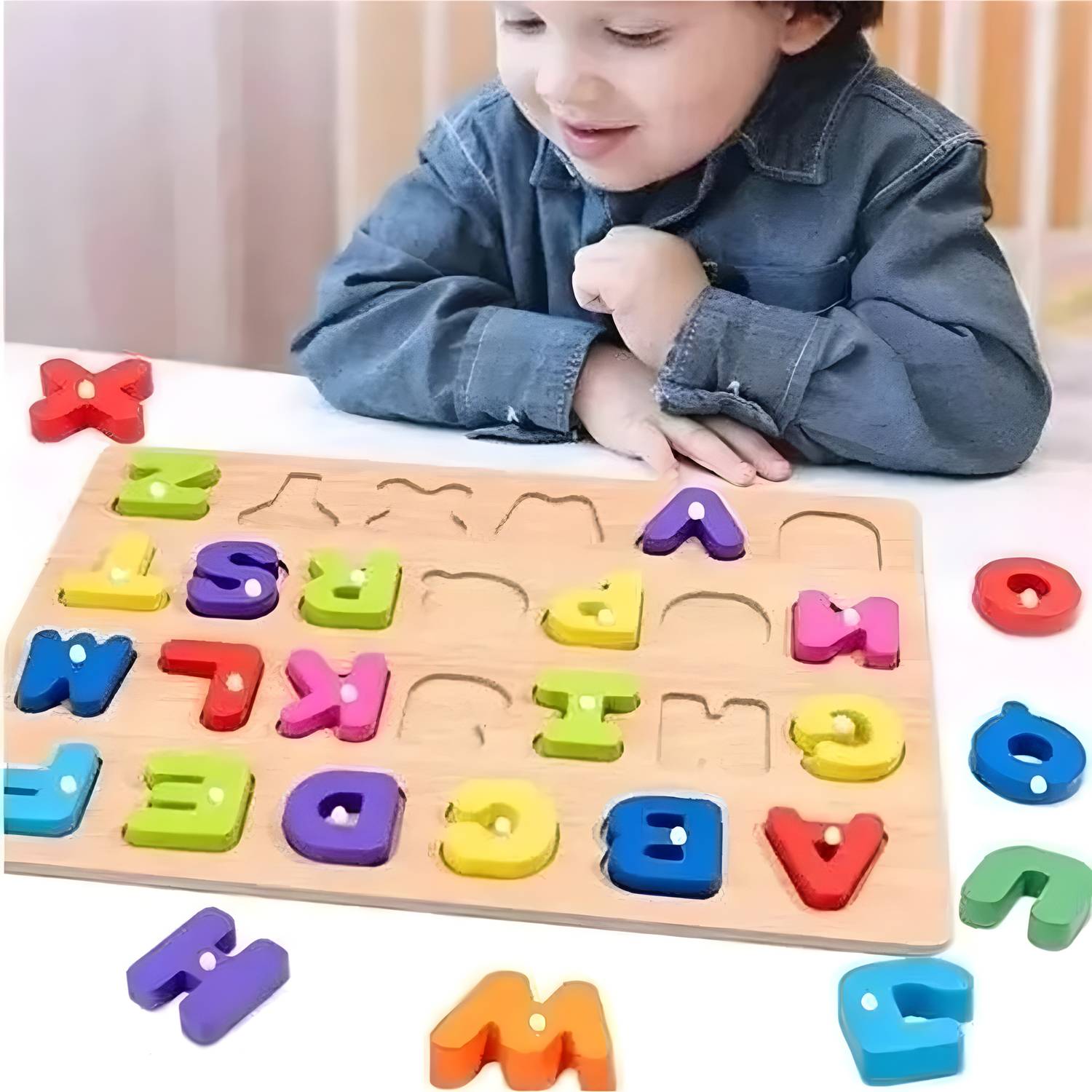 Alafi Wooden Alphabet Puzzle Toys, ABC Letter Preschool Learning Toys for Kids-8