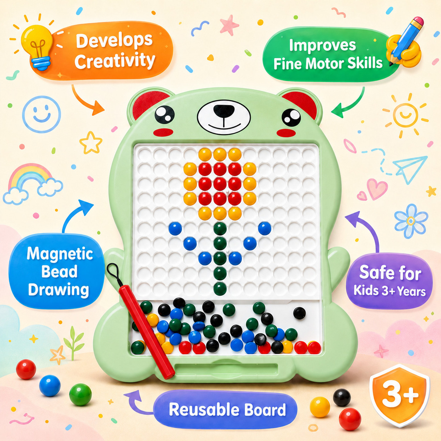Image of VROMLY Magnetic Drawing Board For Kids - Educational Toy