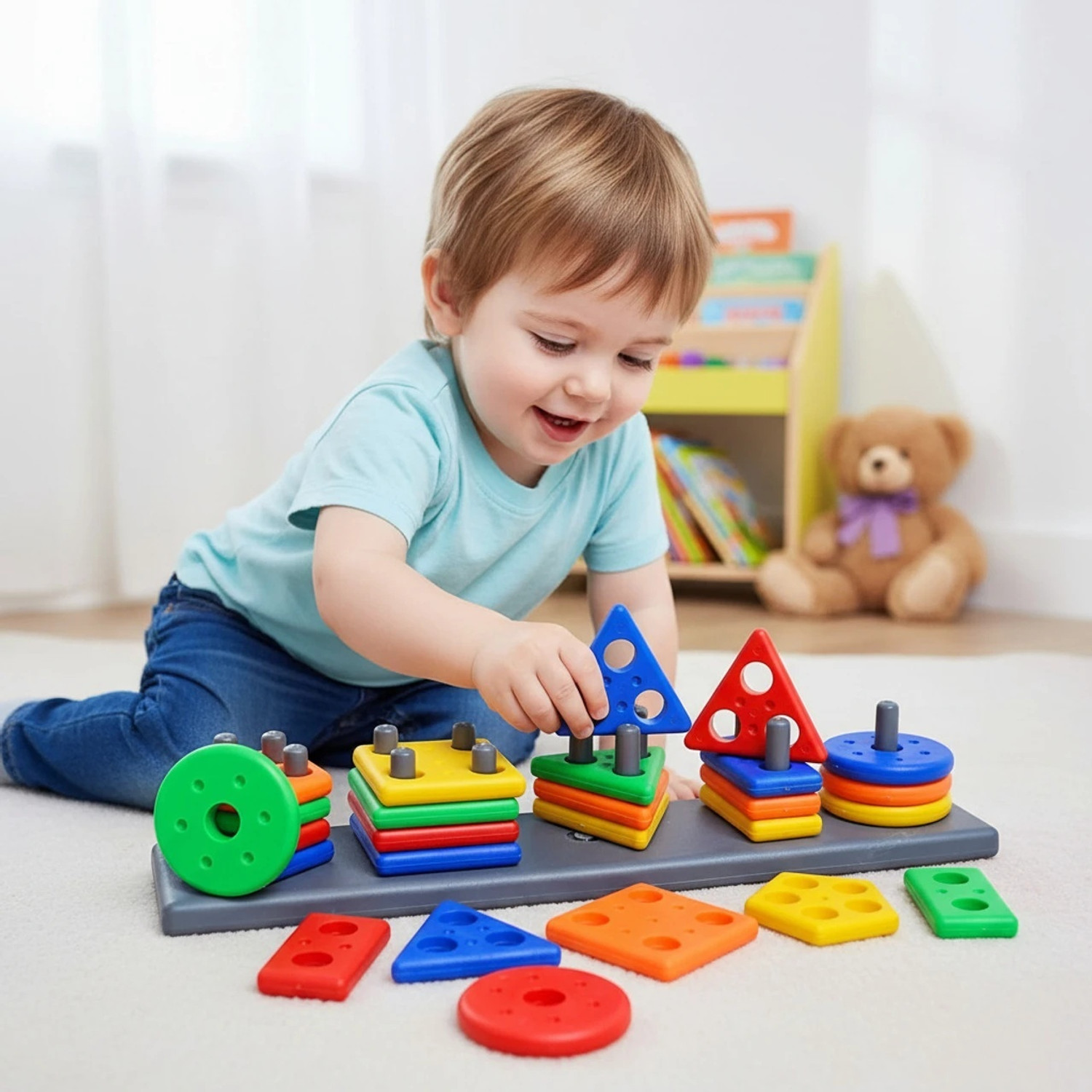 Image of Pahal Geometry Shape & color Sorter Puzzle Board preschool activity toys for kids (Multicolor)