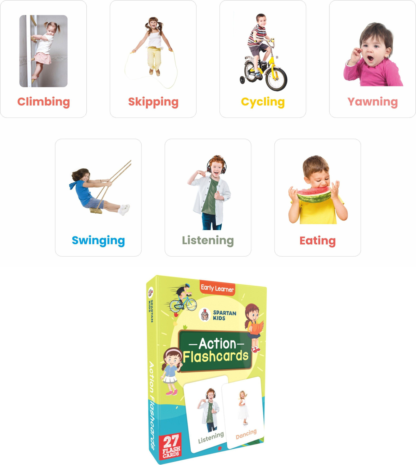 Image of spartan kids Action Flash Cards For Kids | 27 Early Learning Flash Cards for Kids