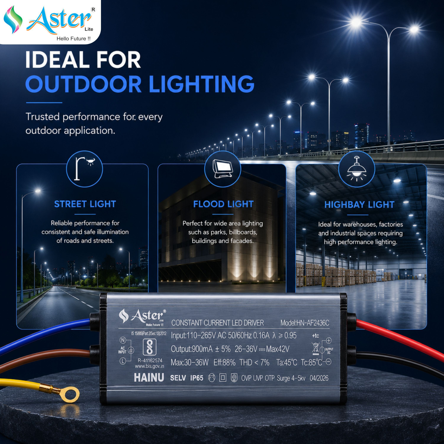 Image of ASTER LITE 30W LED Driver 900mA For Street Light and Flood Light LED Driver