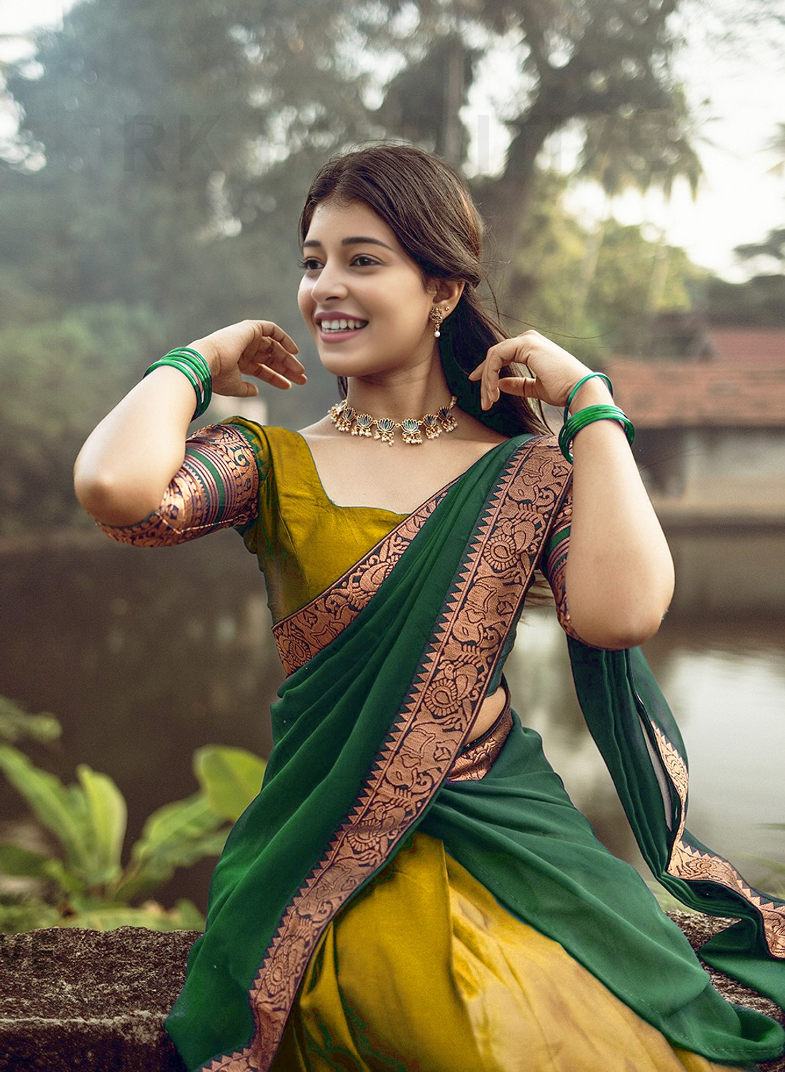 Image of R K INFINITIVE Printed Semi Stitched Lehenga Choli (Yellow, Green)