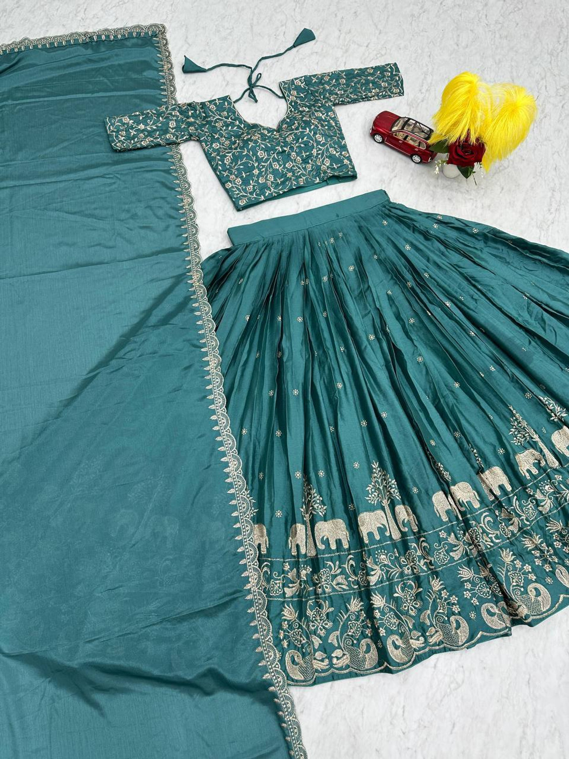 Image of Closin Girls Lehenga Choli Ethnic Wear Embroidered Lehenga, Choli and Dupatta Set