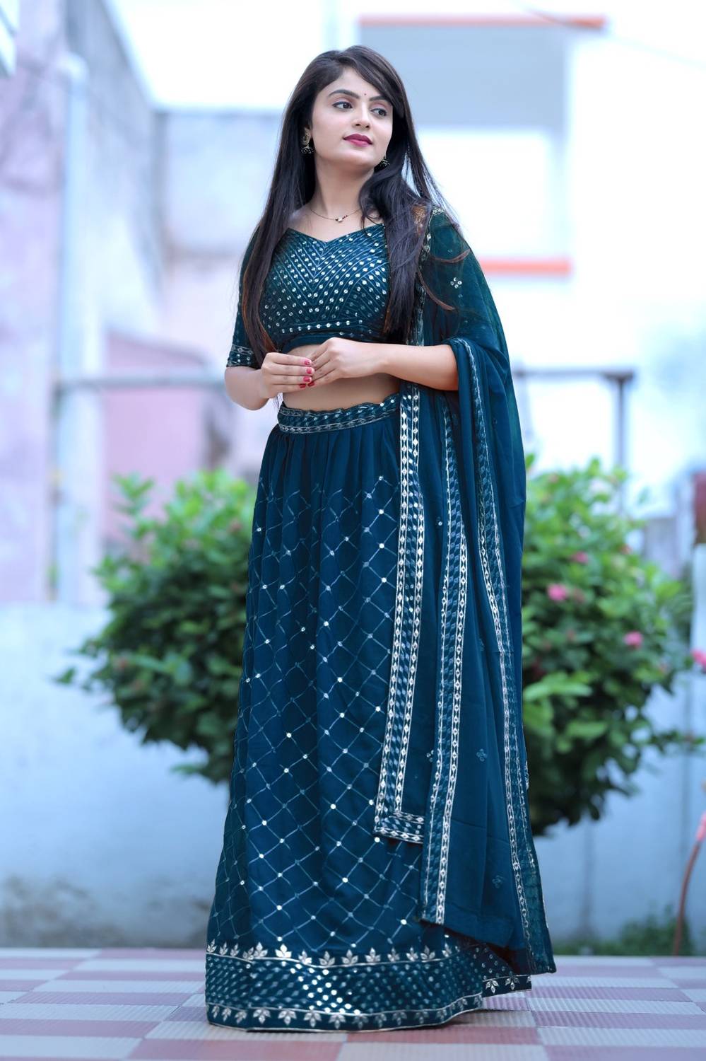 credebs Embroidered Semi Stitched Lehenga Choli Blue - Image 3