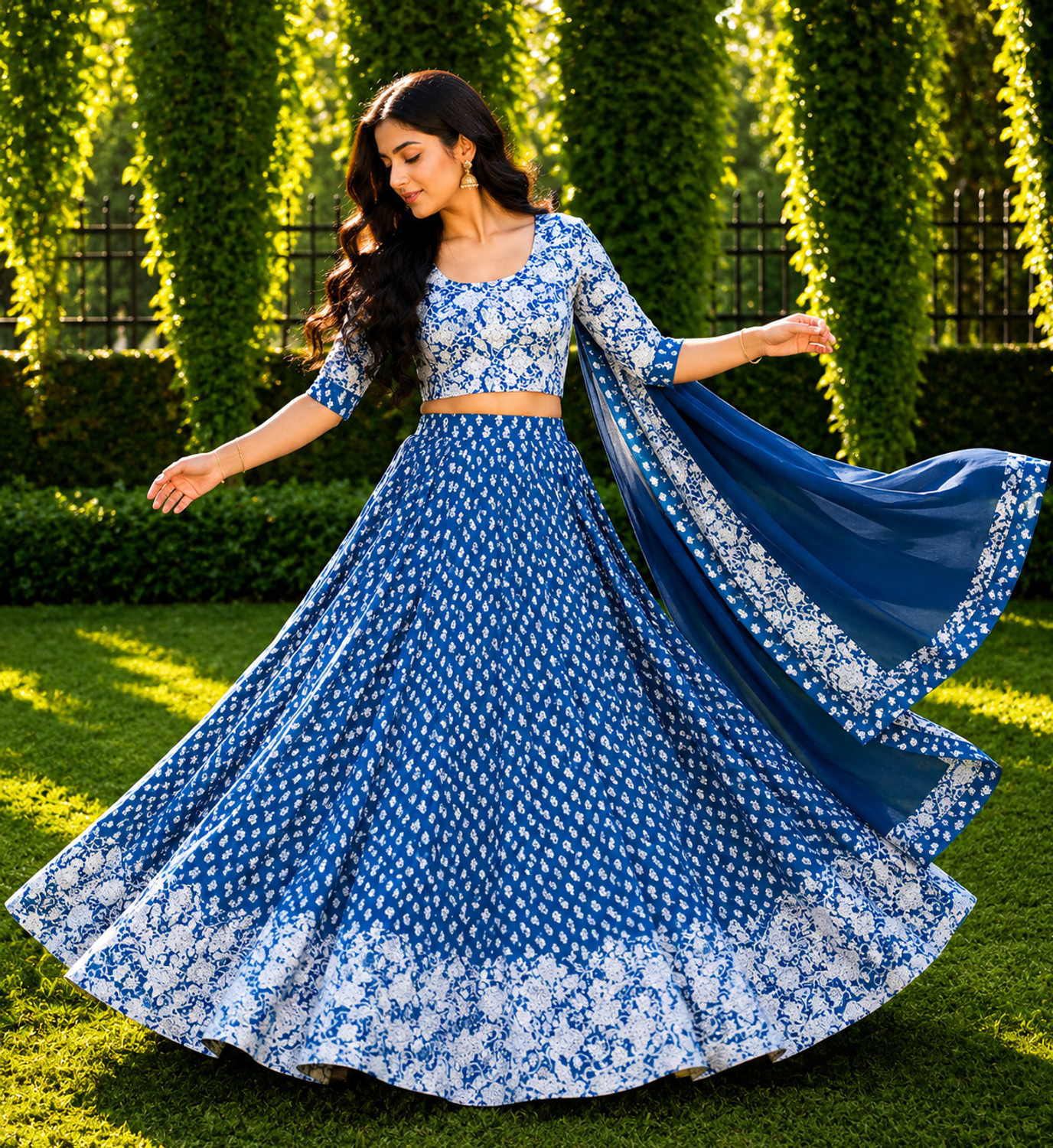 Image of Braj raj vastralaya Printed Semi Stitched Lehenga & Crop Top