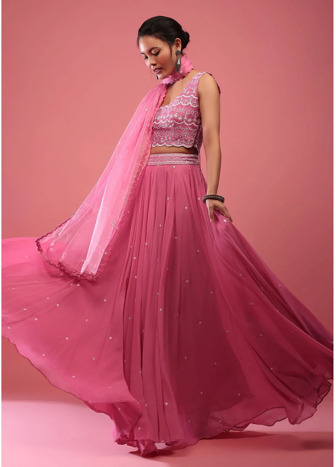 Image of HOUSE OF COMMON Embroidered Semi Stitched Lehenga Choli