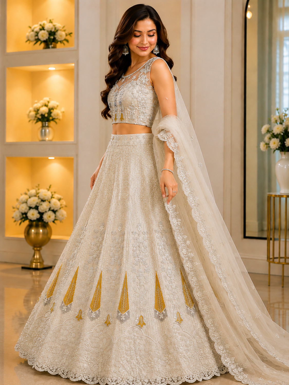 Image of Cute Fellow Embroidered Semi Stitched Lehenga & Crop Top