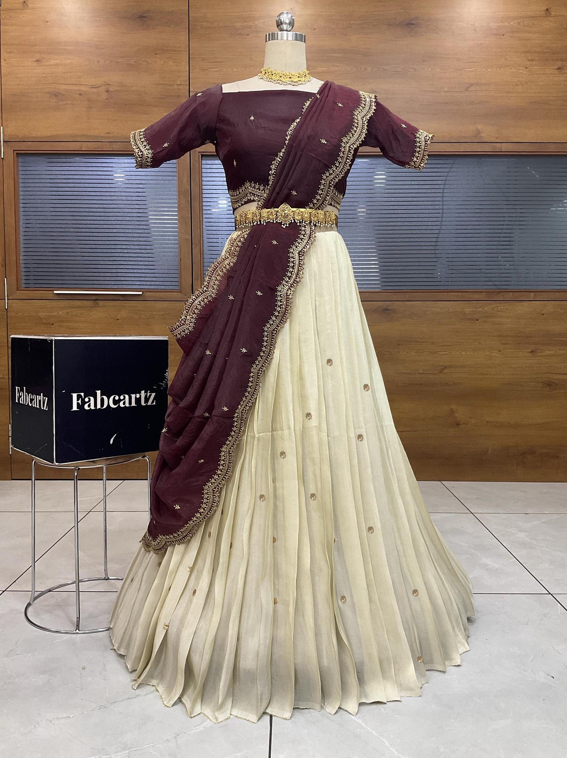 Image of Fabcartz Embroidered Semi Stitched Lehenga Choli