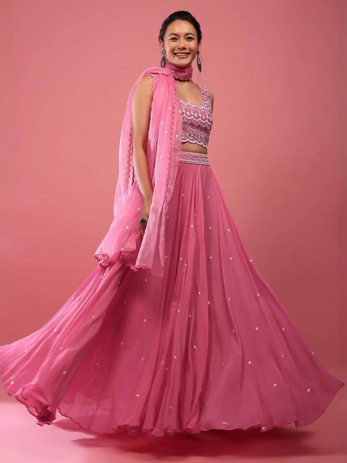Image of HOUSE OF COMMON Embroidered Semi Stitched Lehenga Choli