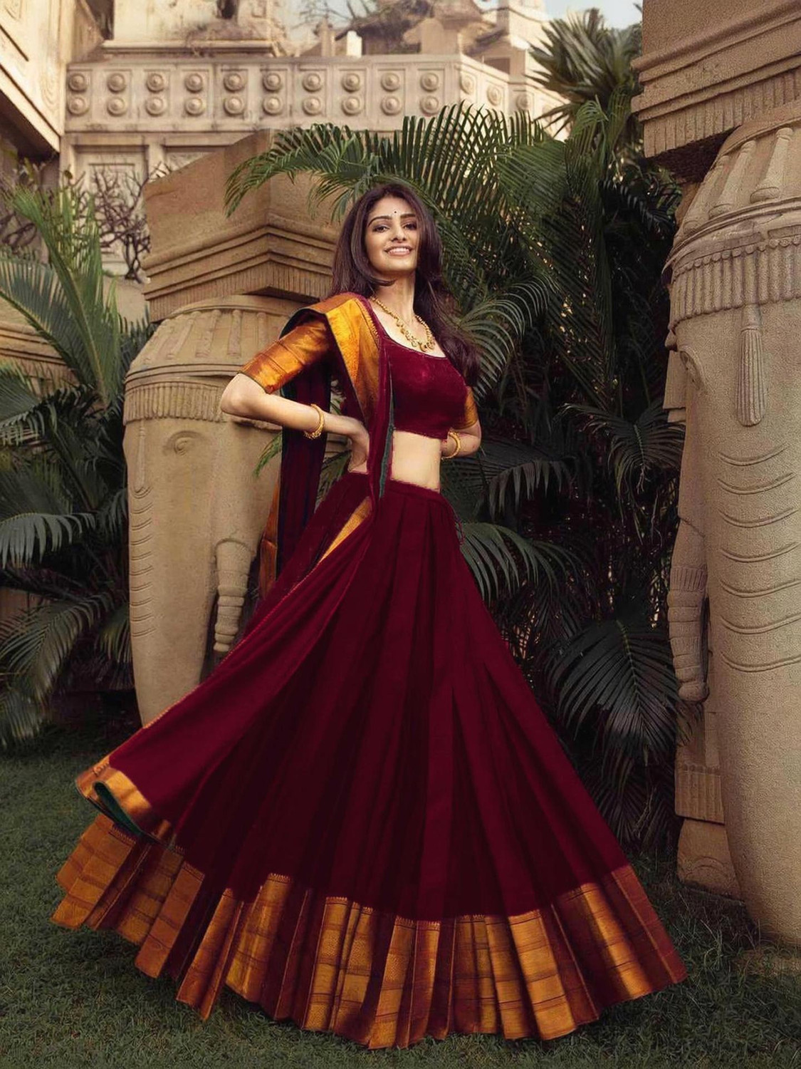 Image of Immy Solid, Self Design Semi Stitched Lehenga Choli
