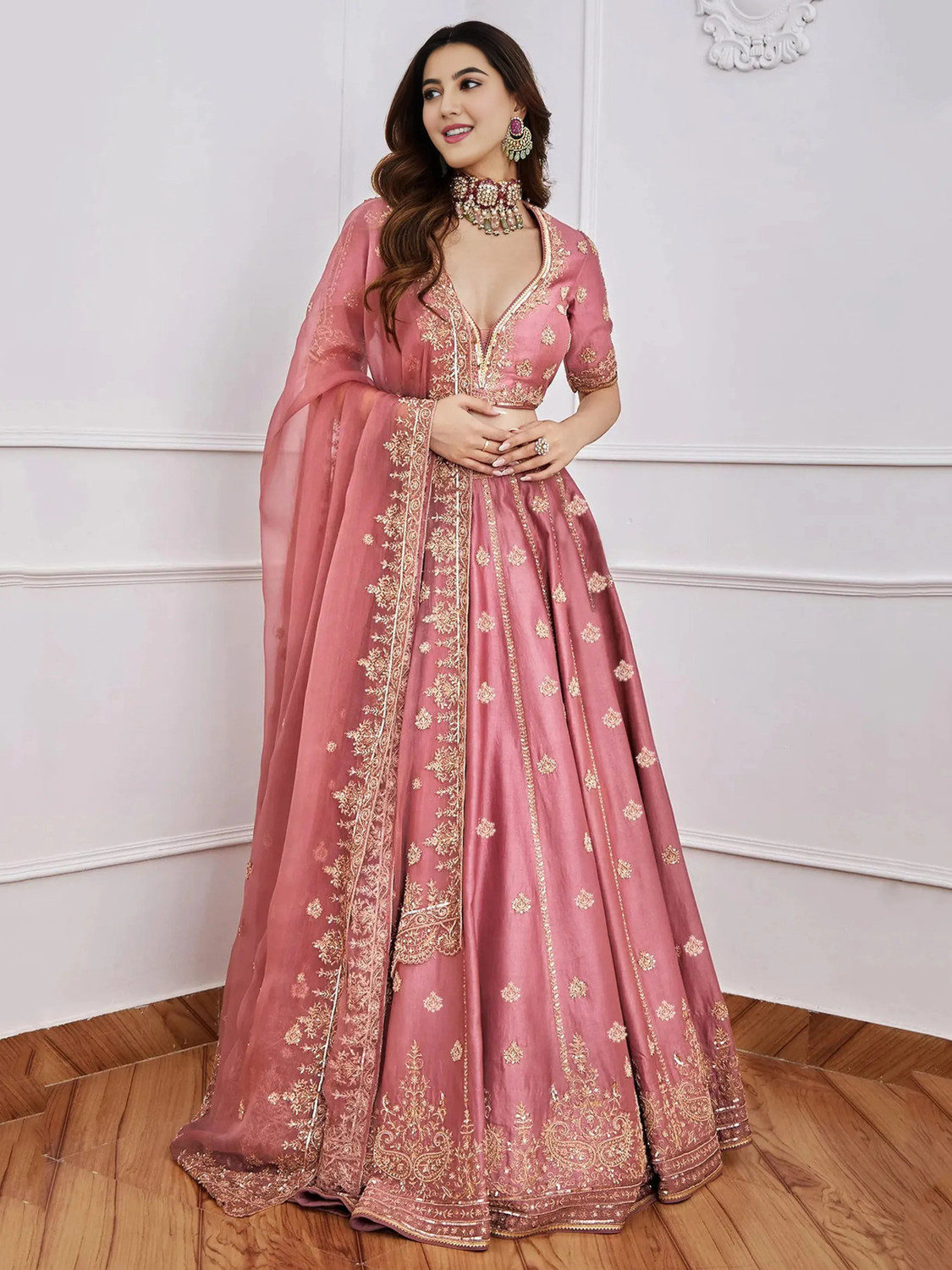 Image of Trivety Embroidered Semi Stitched Lehenga & Crop Top