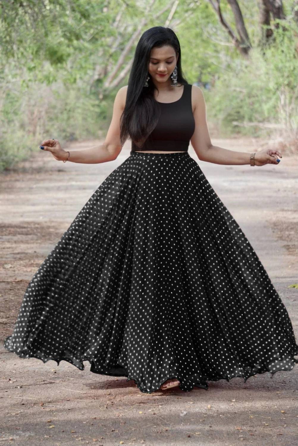 3Buddy Fashion Polka Print Stitched Lehenga & Crop Top