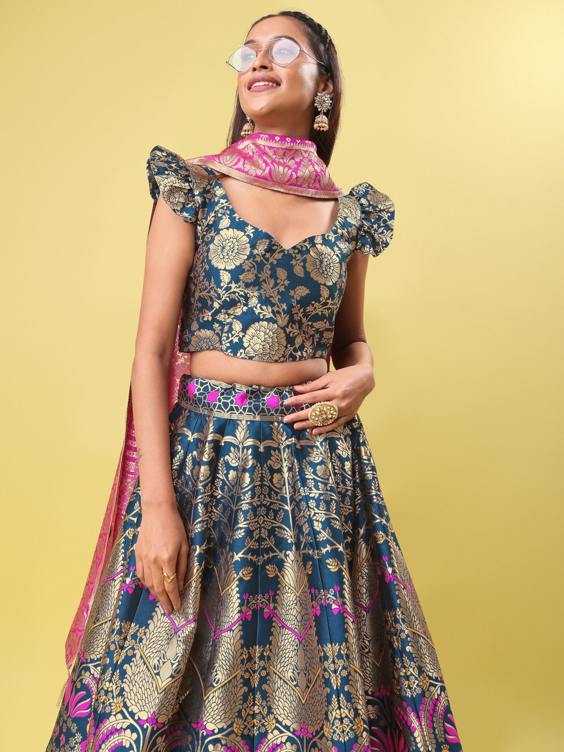 Image of PURVAJA Floral Print Semi Stitched Lehenga Choli