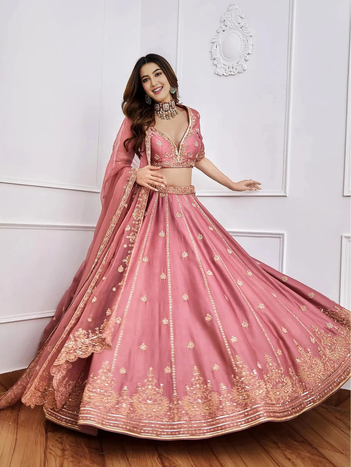 Image of Trivety Embroidered Semi Stitched Lehenga & Crop Top