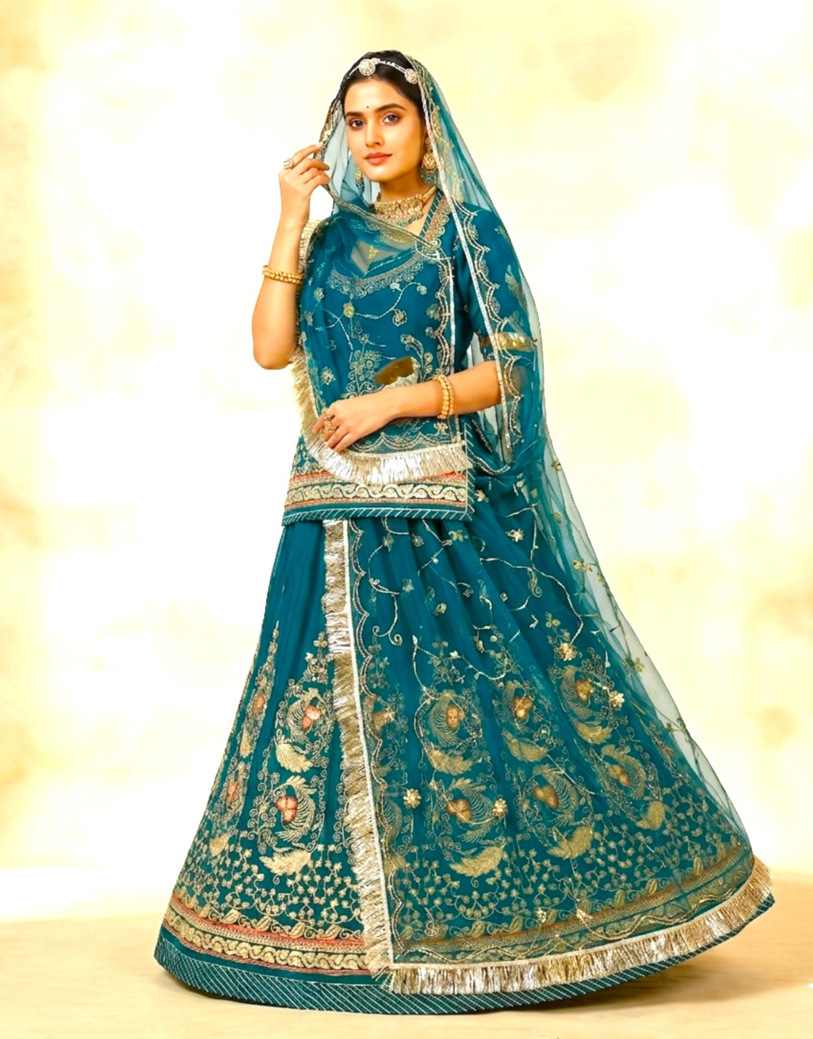 Image of GHOOMAR Embroidered Semi Stitched Rajputi Poshak