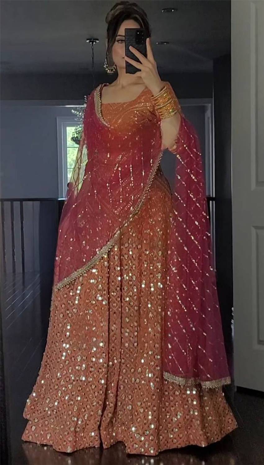 ADOLTEXTILE Embroidered Stitched Lehenga & Crop Top