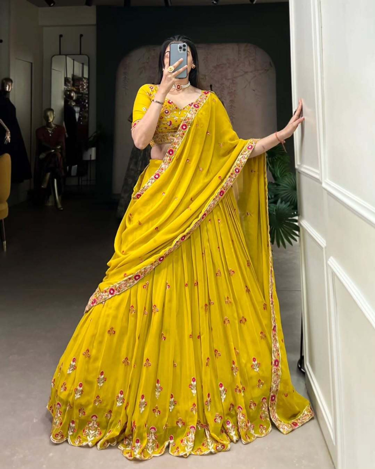 Image of MITRABIZ Embroidered Semi Stitched Lehenga Choli