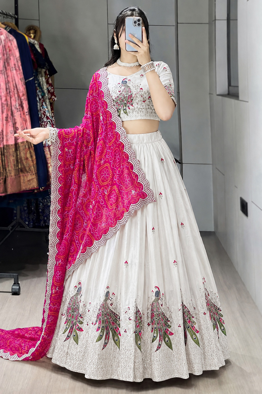 Trijal Fab Embroidered Semi Stitched Lehenga Choli
