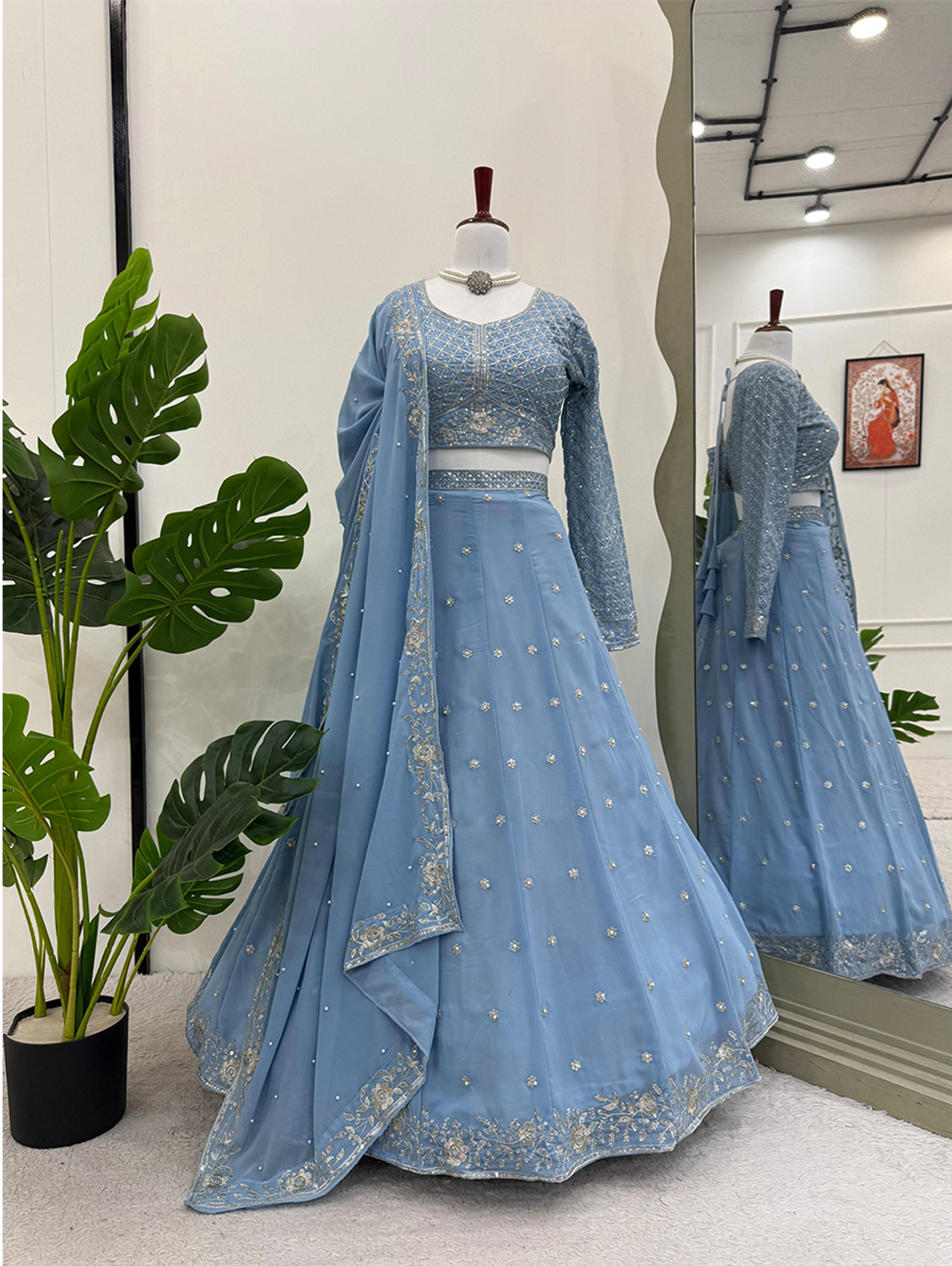 Image of IYALAFAB Embroidered Semi Stitched Lehenga with Jacket