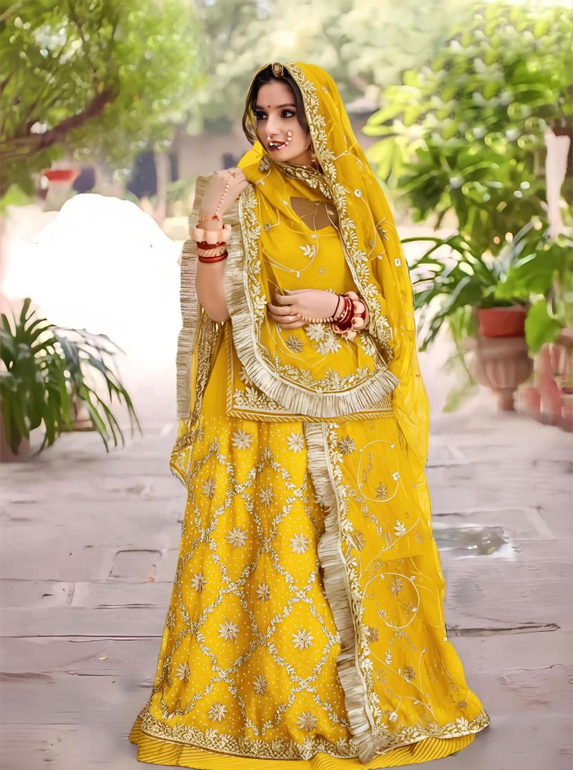 Image of BALAJI TEXTILES Embroidered, Embellished Semi Stitched Rajasthani Poshak