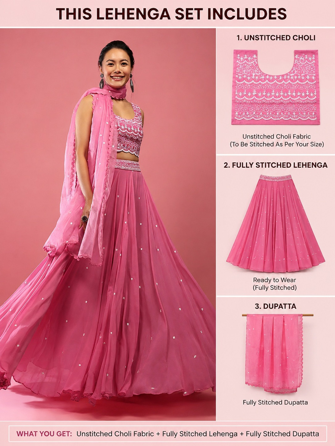 Image of HOUSE OF COMMON Embroidered Semi Stitched Lehenga Choli