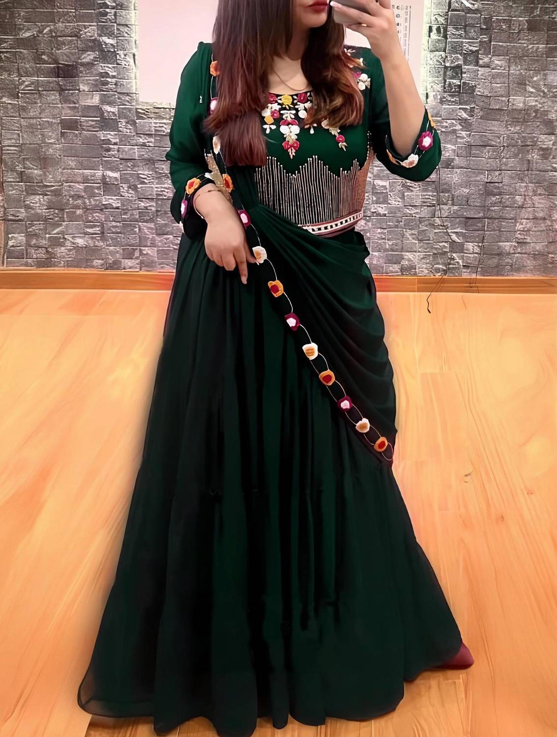 KalyaniTextile Embroidered, Embellished Semi Stitched Lehenga & Crop Top